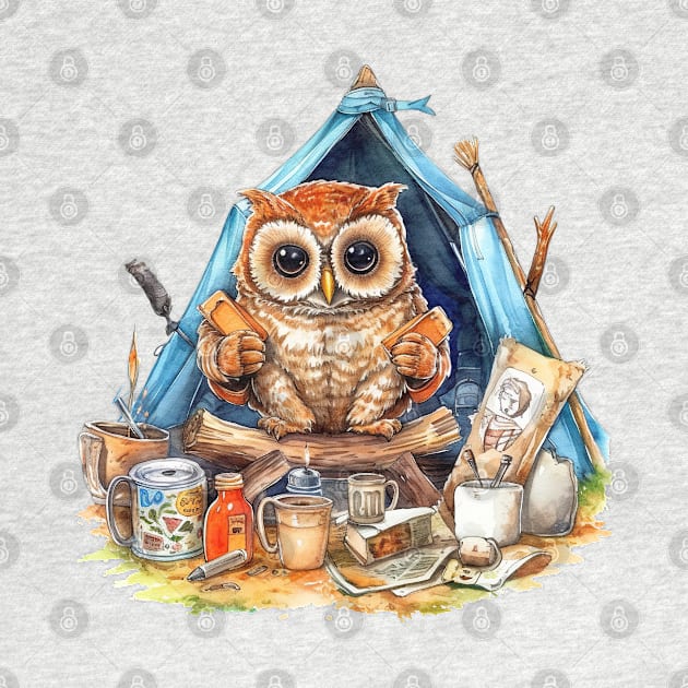 Watercolor Camping Owl #5 by Chromatic Fusion Studio